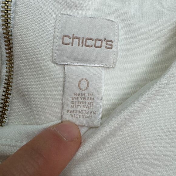 Chico's Midi Sheath Dress Womens 0 us 4 Cream Ivory 3/4 Sleeve Ponte Knit Work - Picture 10 of 16